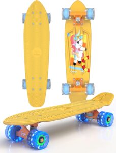 Mini Cruiser Skateboard with Colorful LED Light up Wheels for Beginners Youths Boys Kids